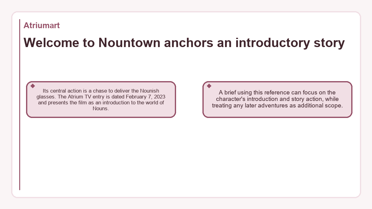 Atriumart - Welcome to Nountown anchors an introductory story
